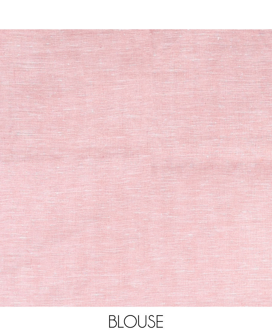 Borderless pink & off-white striped linen saree, self-pallu of stripes with tassels