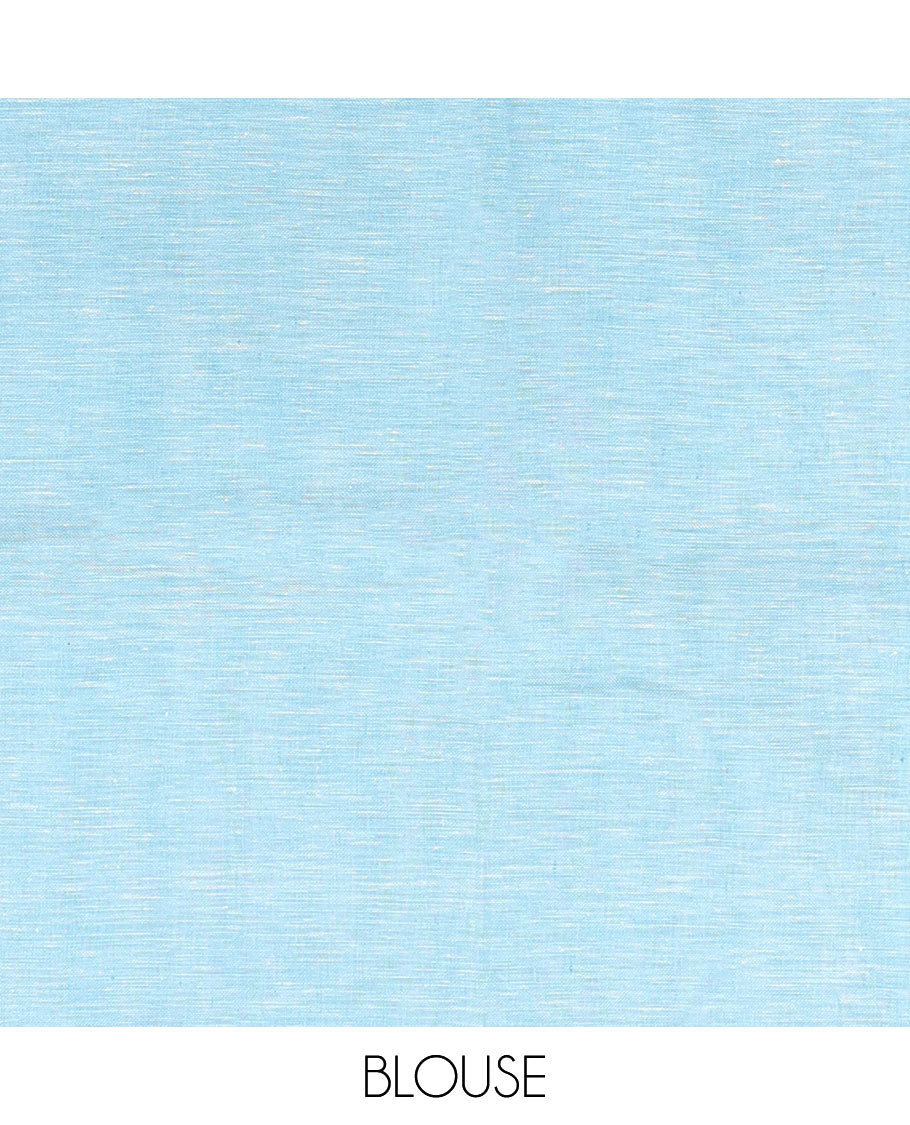 Borderless blue & off-white striped linen saree, self-pallu of stripes with tassels