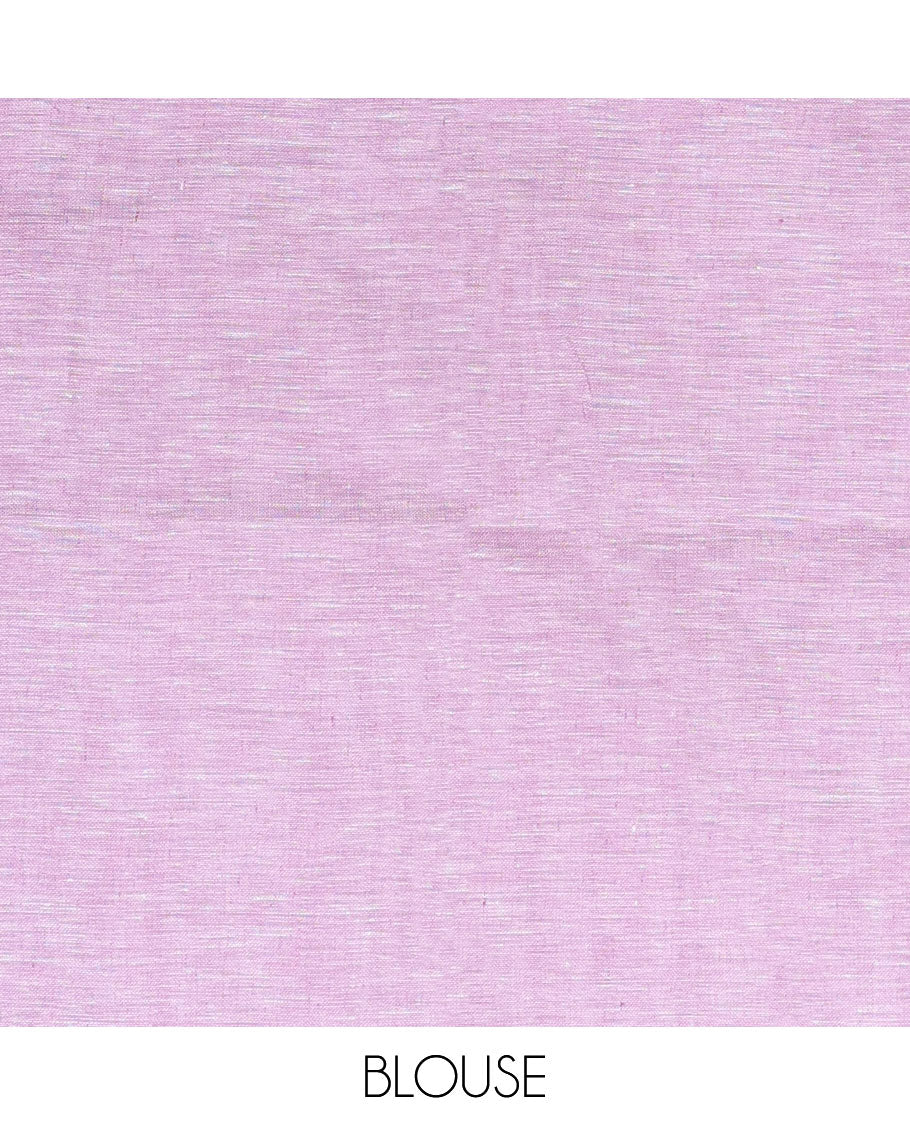 Borderless purple & off-white striped linen saree, self-pallu of stripes with tassels