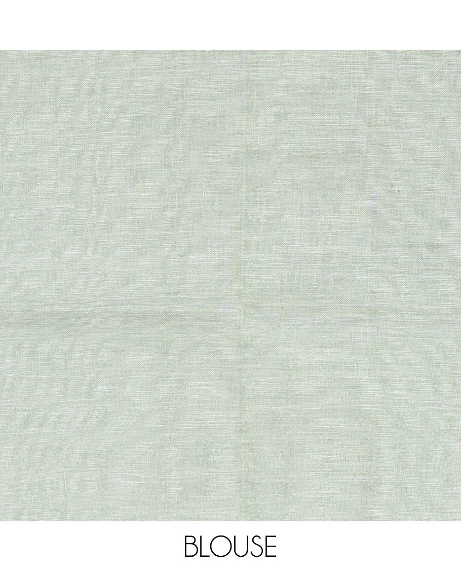 Borderless green & off-white striped linen saree, self-pallu of stripes with tassels