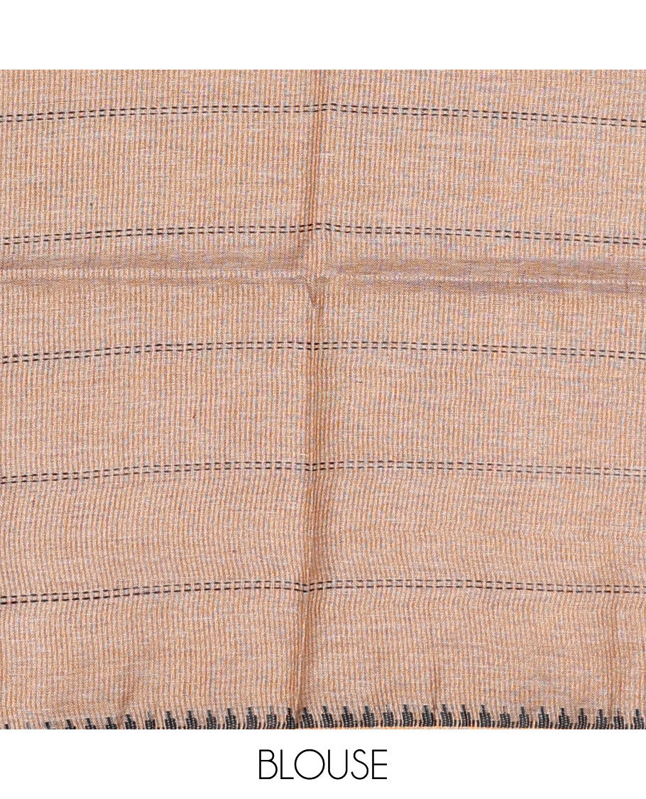 Brown thread-checked design linen saree, temple border & pallu of thread stripes