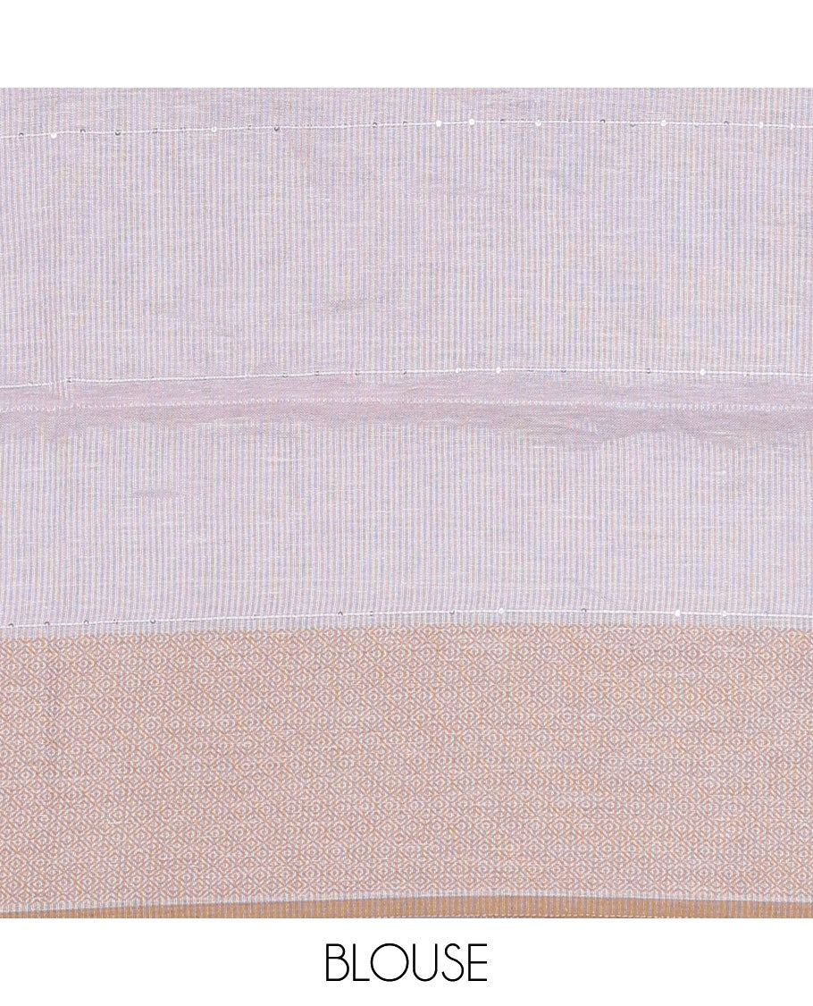 Pink sequins striped linen saree, contrast jaal patterned border & pallu of sequins stripes