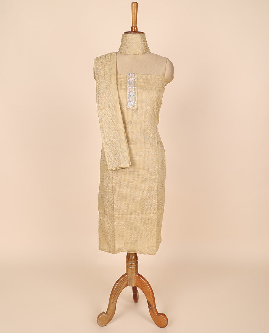 Sandal material churidar set, intricate thread embroidery kota cotton top,plain bottom & floral motif embroidery dupatta