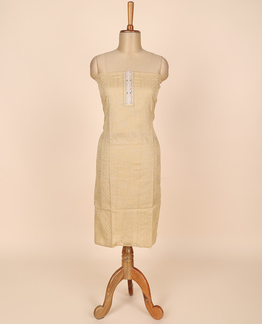Sandal material churidar set, intricate thread embroidery kota cotton top,plain bottom & floral motif embroidery dupatta