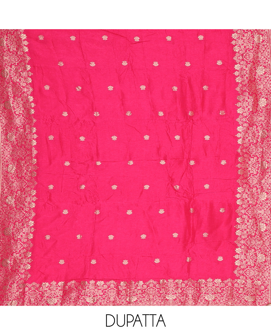 Brown material churidar set, embroidered tissue top, contrast plain bottom & banaras dupatta of intricate designs