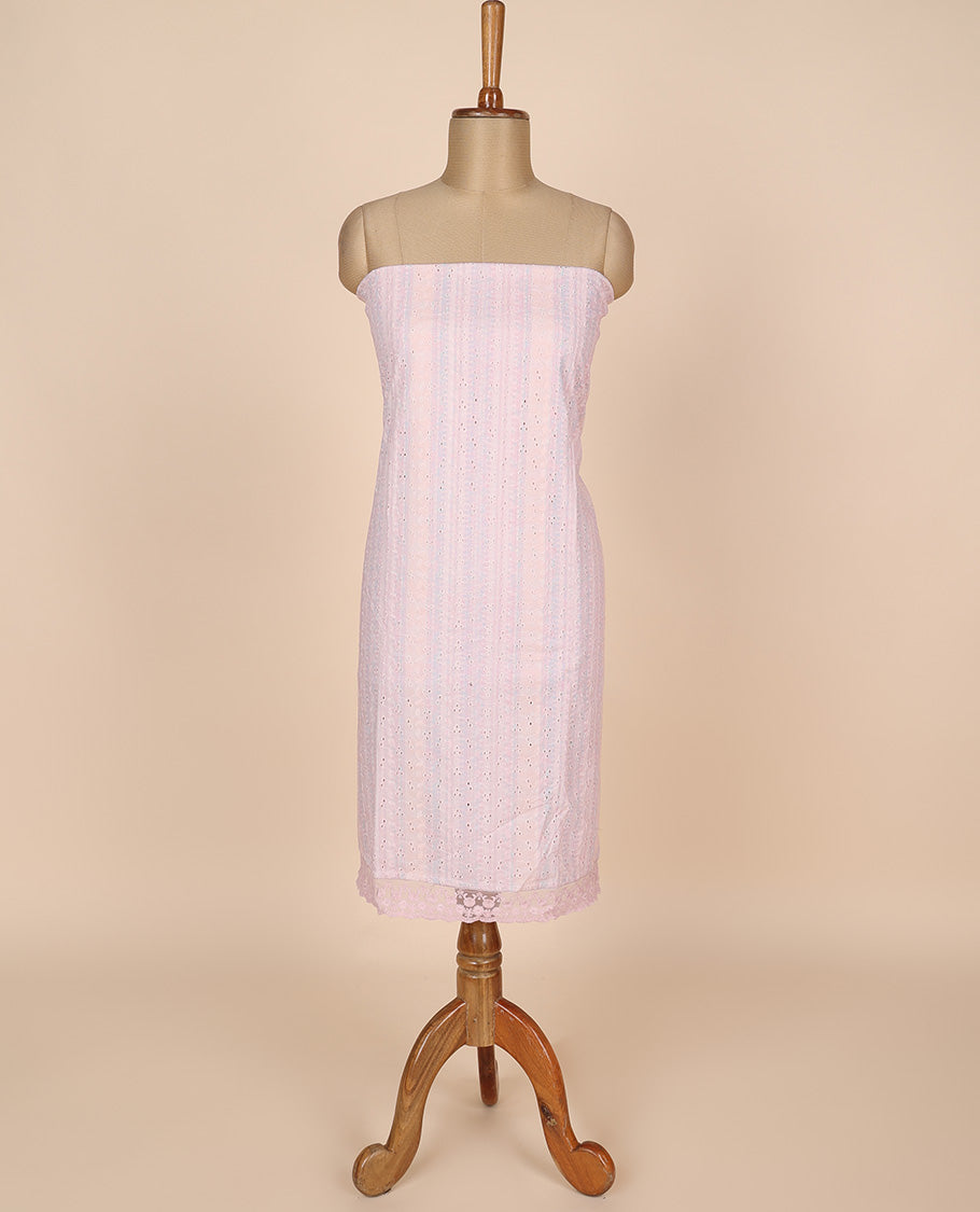 Lavender material churidar set, unique print & cutwork cotton top,plain bottom & floral printed scallop chiffon dupatta