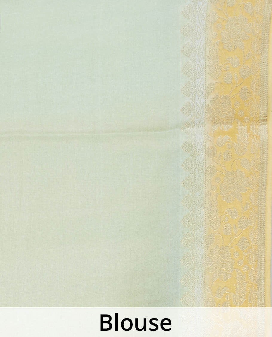 Multi-color banaras rangkat-style ogee jacquard design Italian Crepe saree, contrast floral creeper border