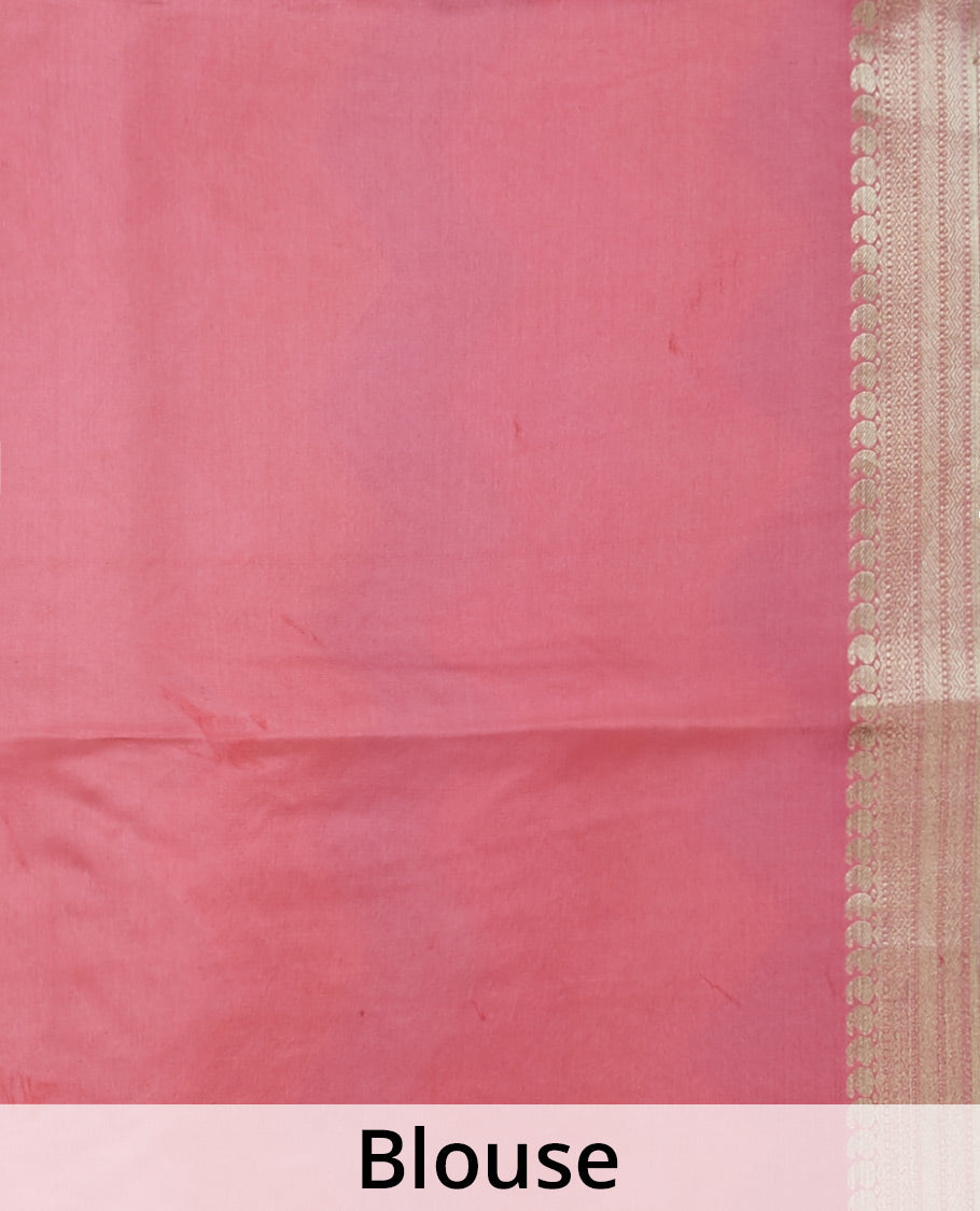 Pink chevron jacquard design Italian Crepe saree, contrast traditional design zari border