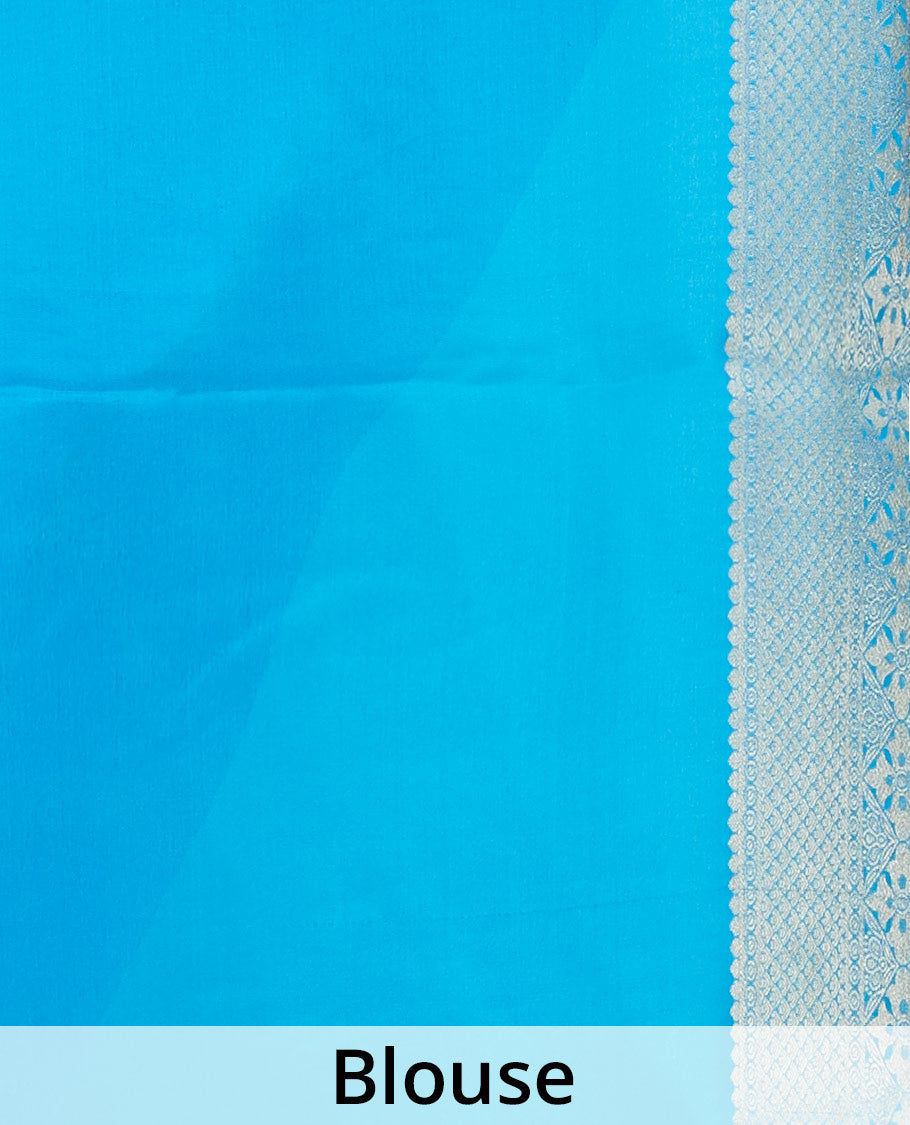Blue floral motifs & jaal design Italian Crepe saree, contrast intricate design zari border