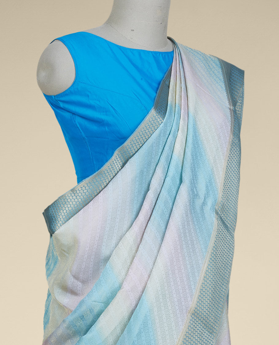 Multi-color jaal jacquard design Italian Crepe saree, contrast intricate design border