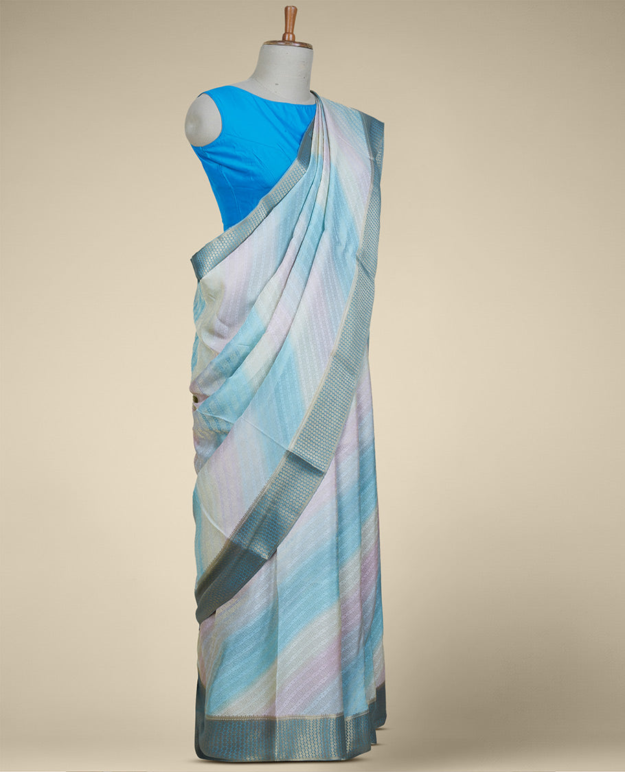 Multi-color jaal jacquard design Italian Crepe saree, contrast intricate design border