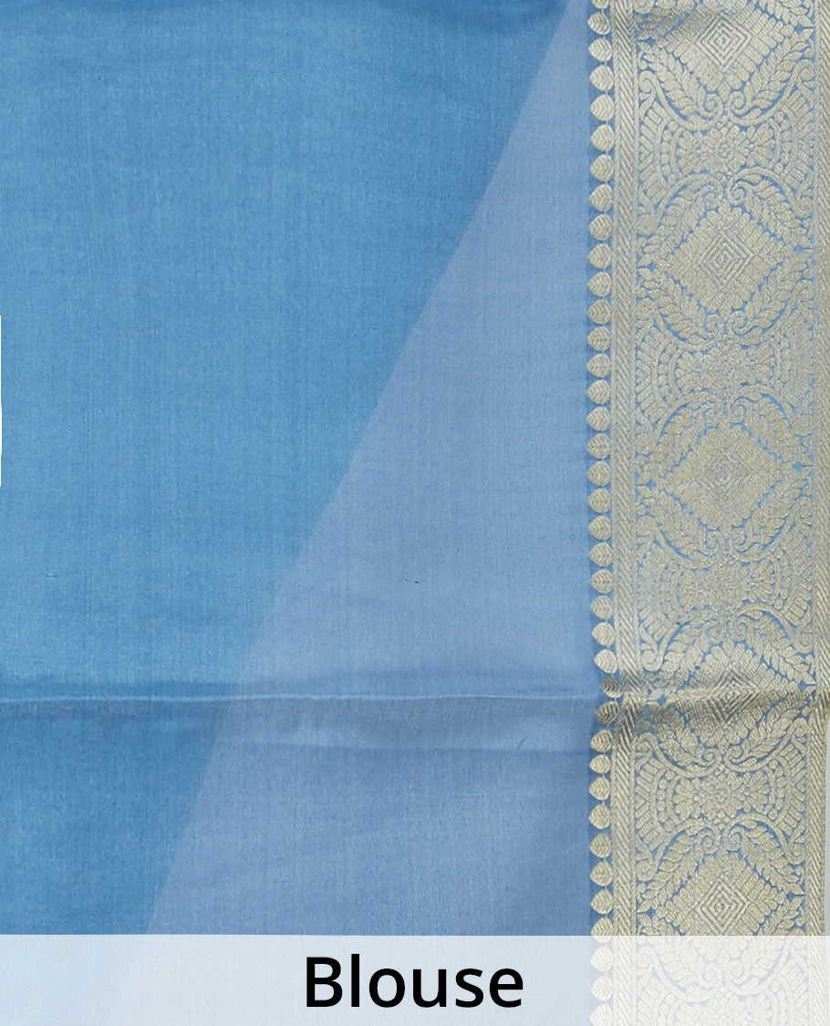 Blue chevron jaal jacquard design Italian Crepe saree, contrast intricate design border