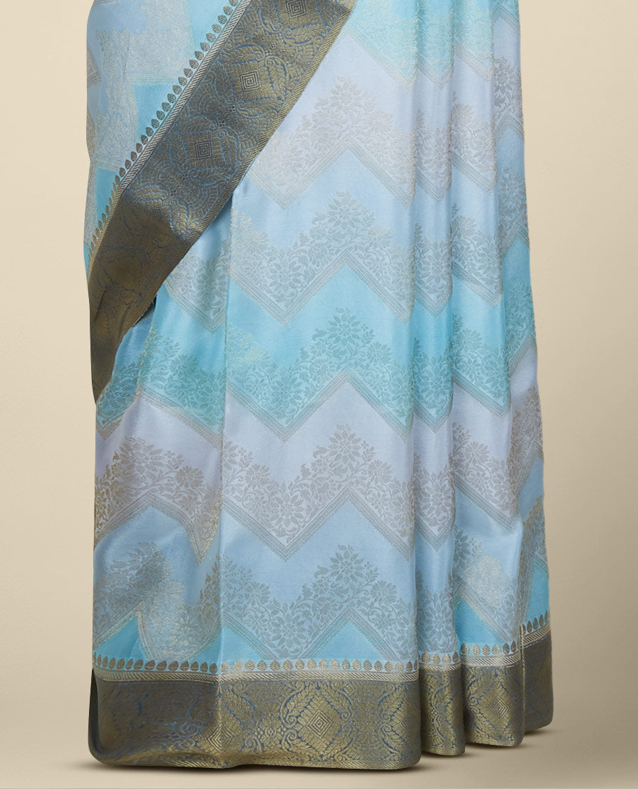 Blue chevron jaal jacquard design Italian Crepe saree, contrast intricate design border