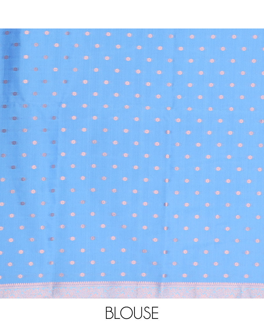 Pink butter silk saree with zari buttas, zari traditional design border & pallu of peacock designs