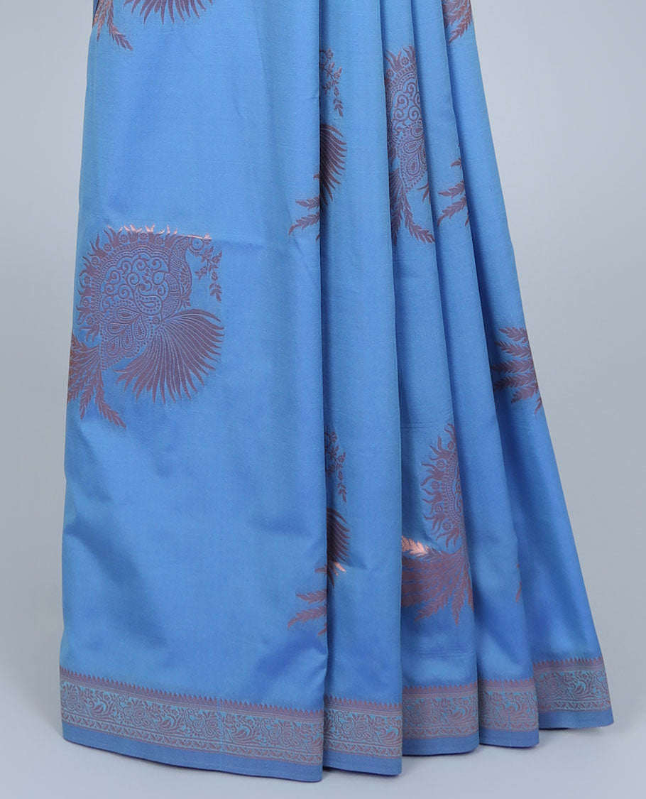 Pink butter silk saree with zari buttas, zari traditional design border & pallu of peacock designs