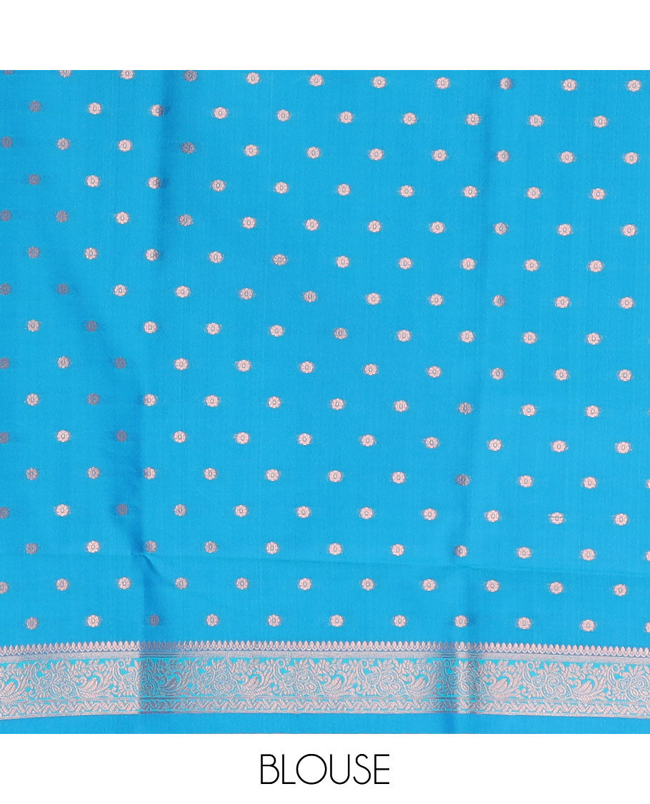 Pink butter silk saree with zari buttas, zari traditional design border & pallu of peacock designs