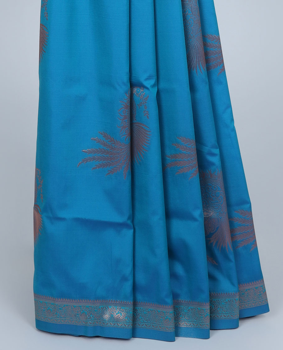 Pink butter silk saree with zari buttas, zari traditional design border & pallu of peacock designs