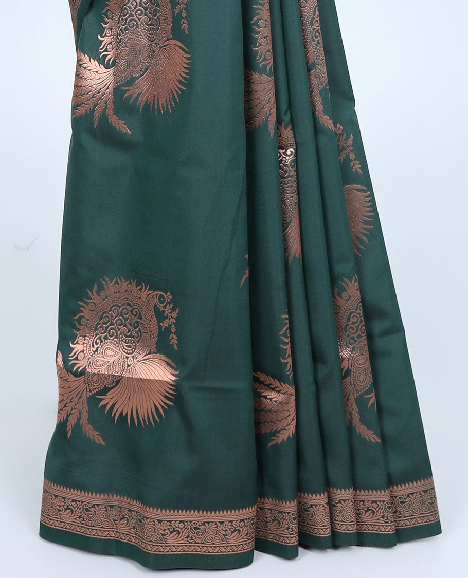Pink butter silk saree with zari buttas, zari traditional design border & pallu of peacock designs