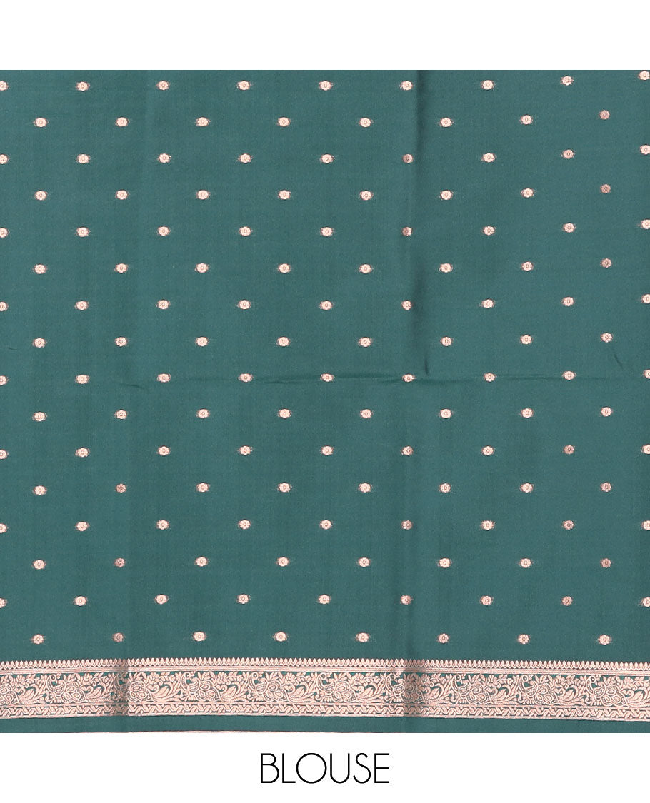 Pink butter silk saree with zari buttas, zari traditional design border & pallu of peacock designs