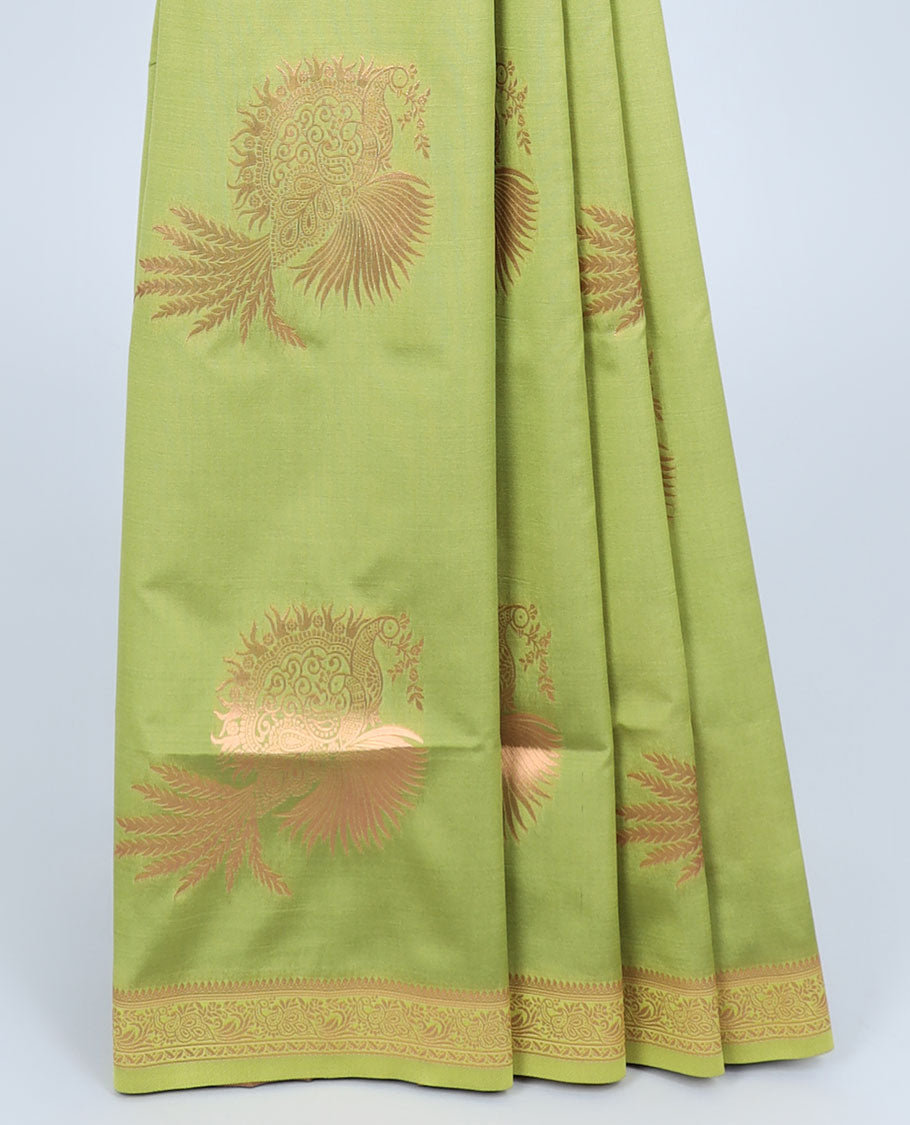 Pink butter silk saree with zari buttas, zari traditional design border & pallu of peacock designs