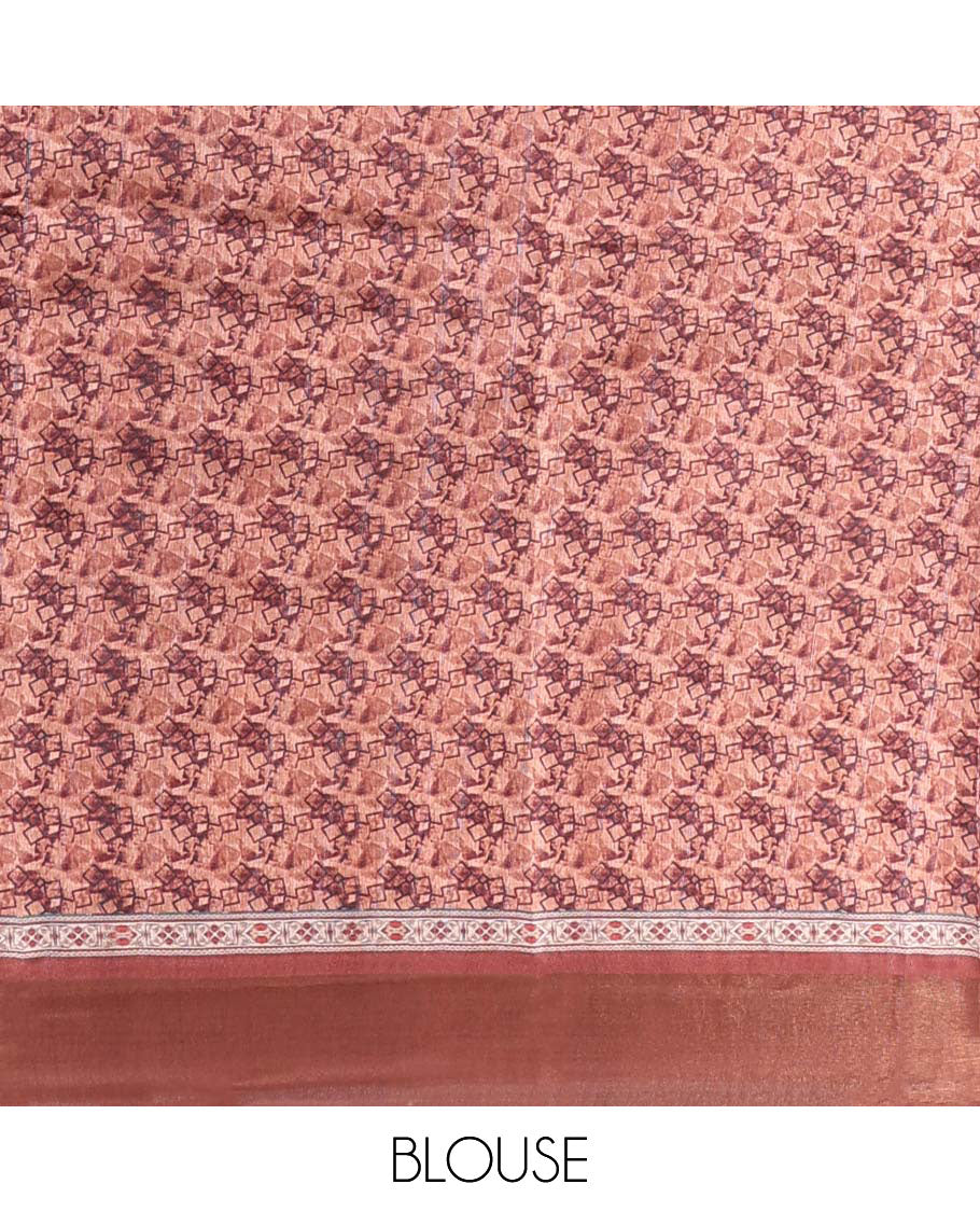 Orange geometric printed casual wear saree, zari border & intricately designed pallu