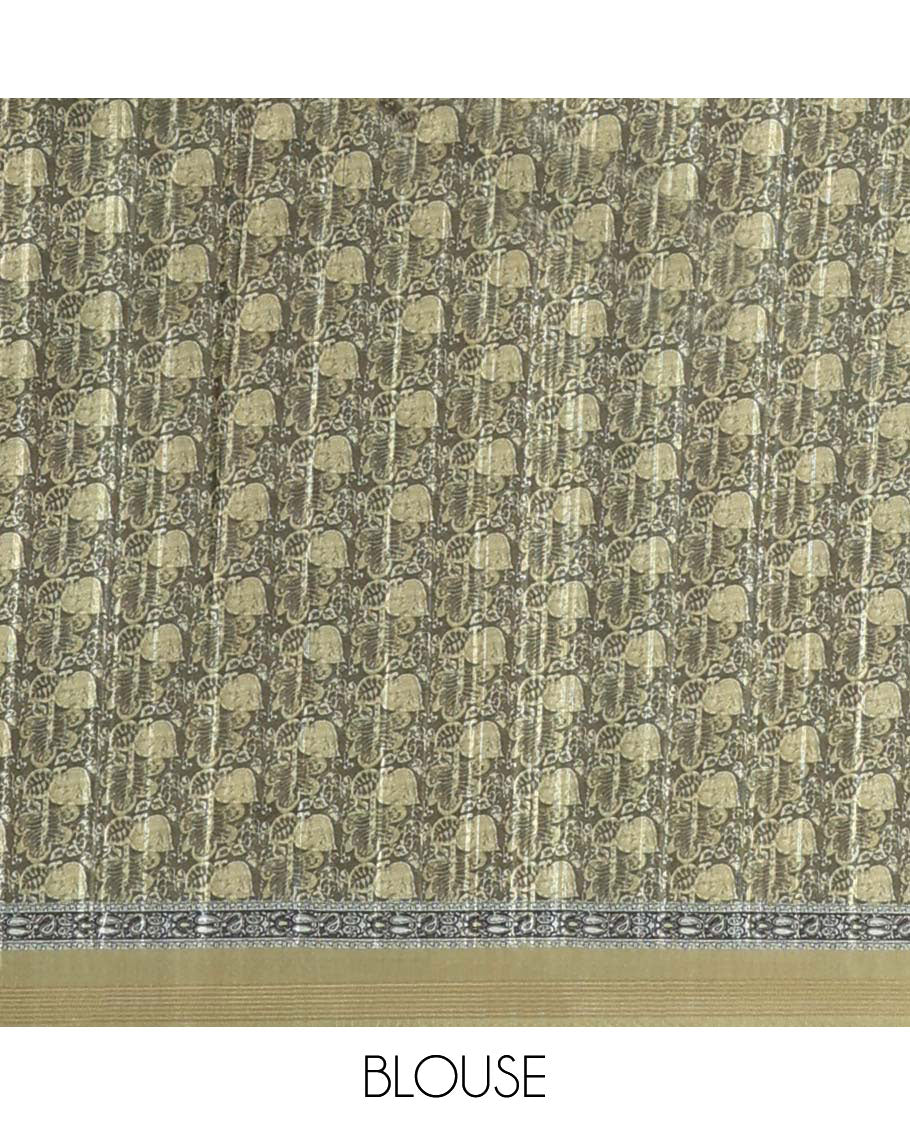 Green intricately printed casual wear saree, plain border & pallu of intricate design print
