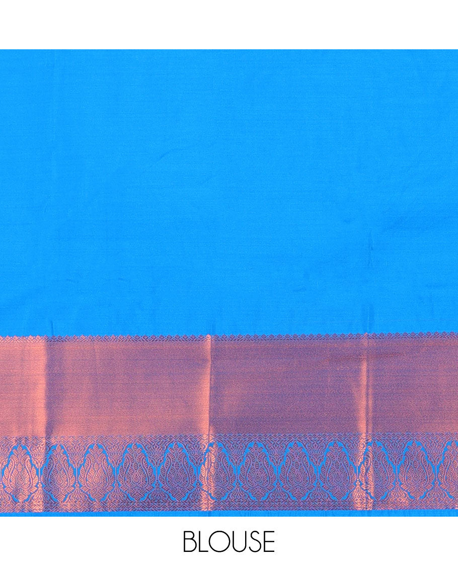 Orange aarani gift saree with zari buttas, contrast traditional zari design border & pallu of jaal designs