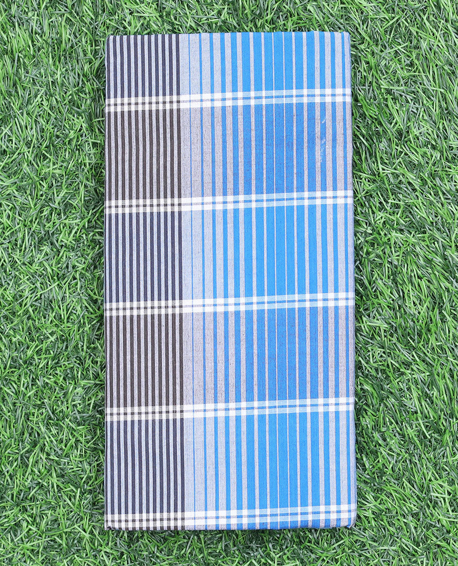 Blue horizontal & vertical striped cozy pure cotton lungi