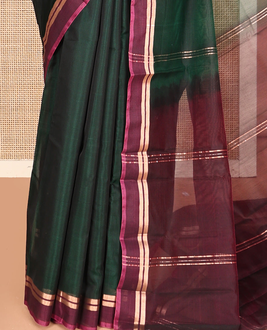Bottle Green Plain Silk Cotton Saree