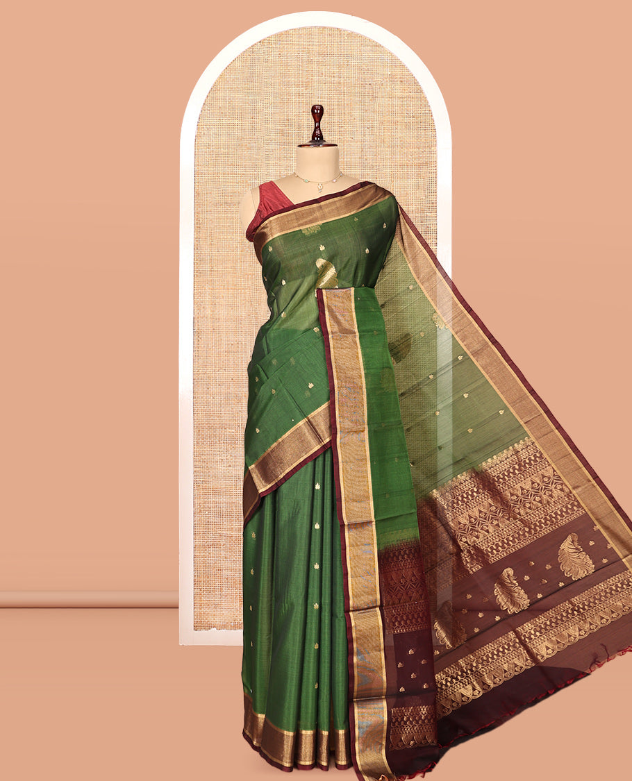 Green Contrast Silk Cotton Saree