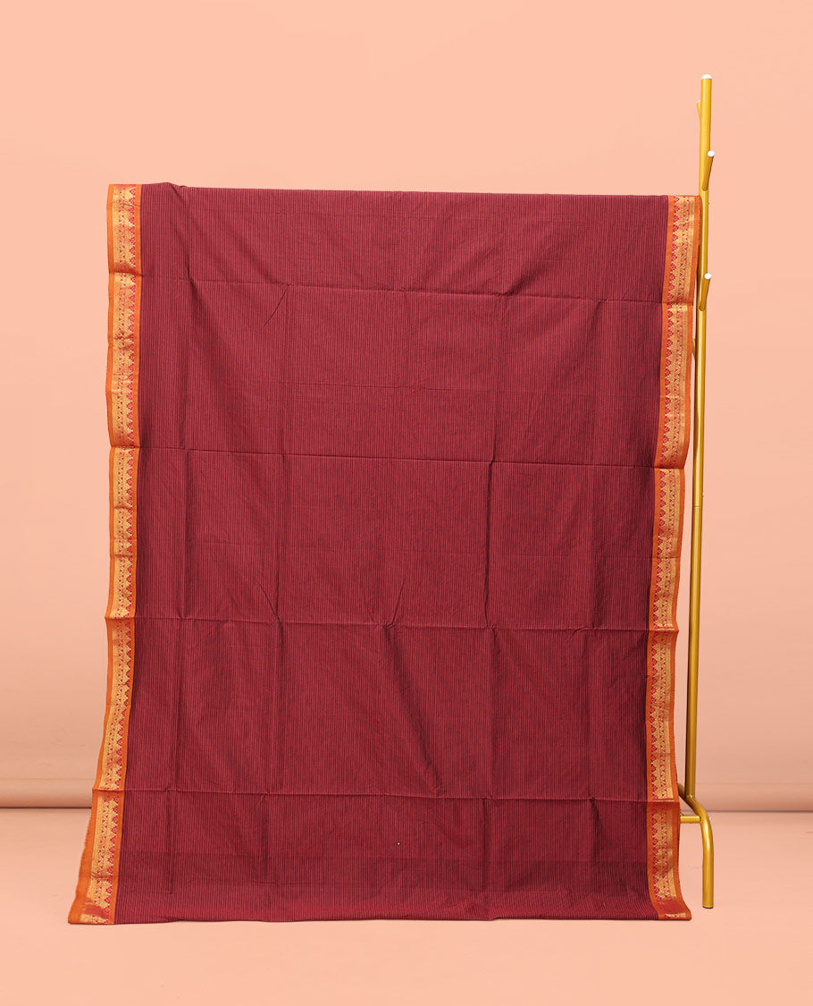 Red Striped Poly Cotton Saree