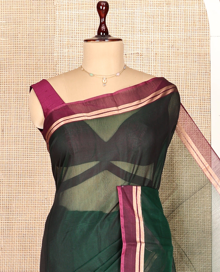 Bottle Green Plain Silk Cotton Saree
