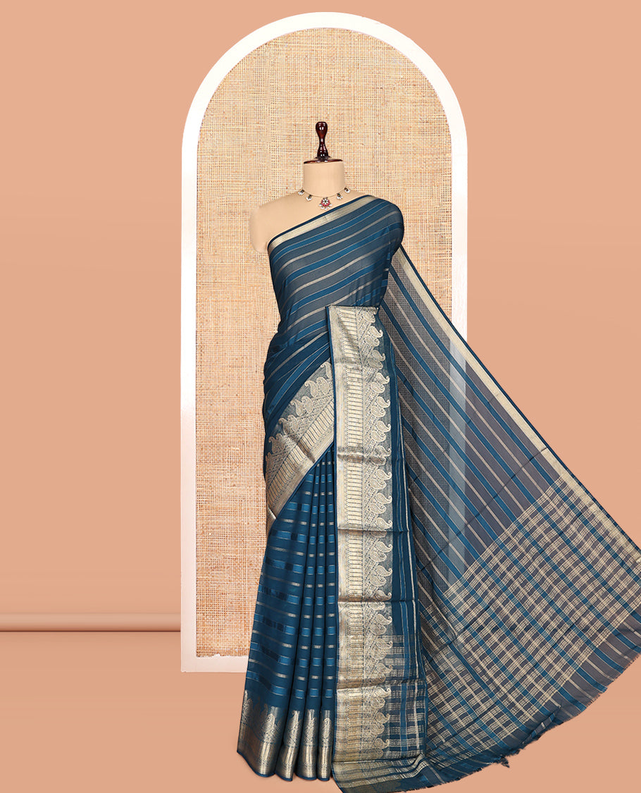 Peacock Blue Semi Mysore Silk Saree