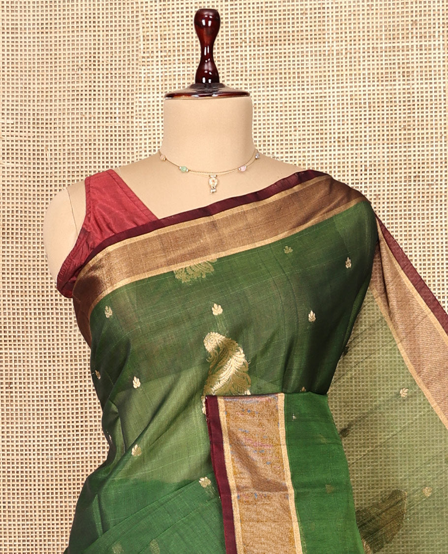 Green Contrast Silk Cotton Saree