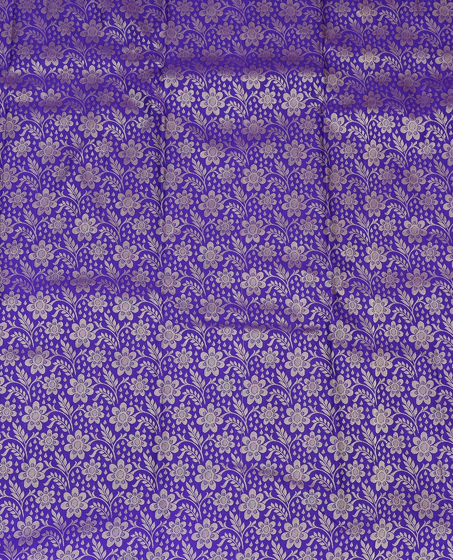 Blue Jacquard Art Silk Pavadai Material Features a Contrast Traditional Border, a Contrast Blouse