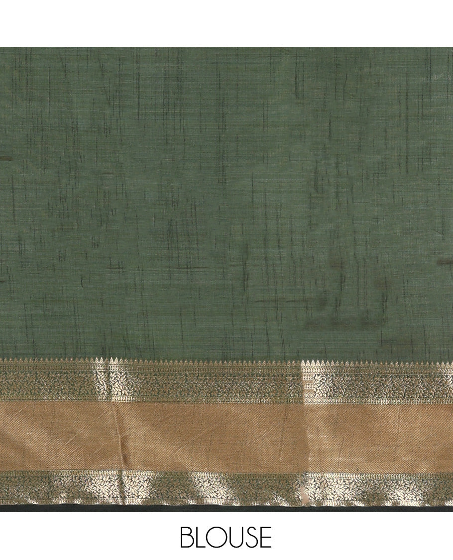 Mustard Plain Art Tussar Saree, Complemented by Contrast Rettai Pettu Border, Striped Pallu, and a Contrast Blouse