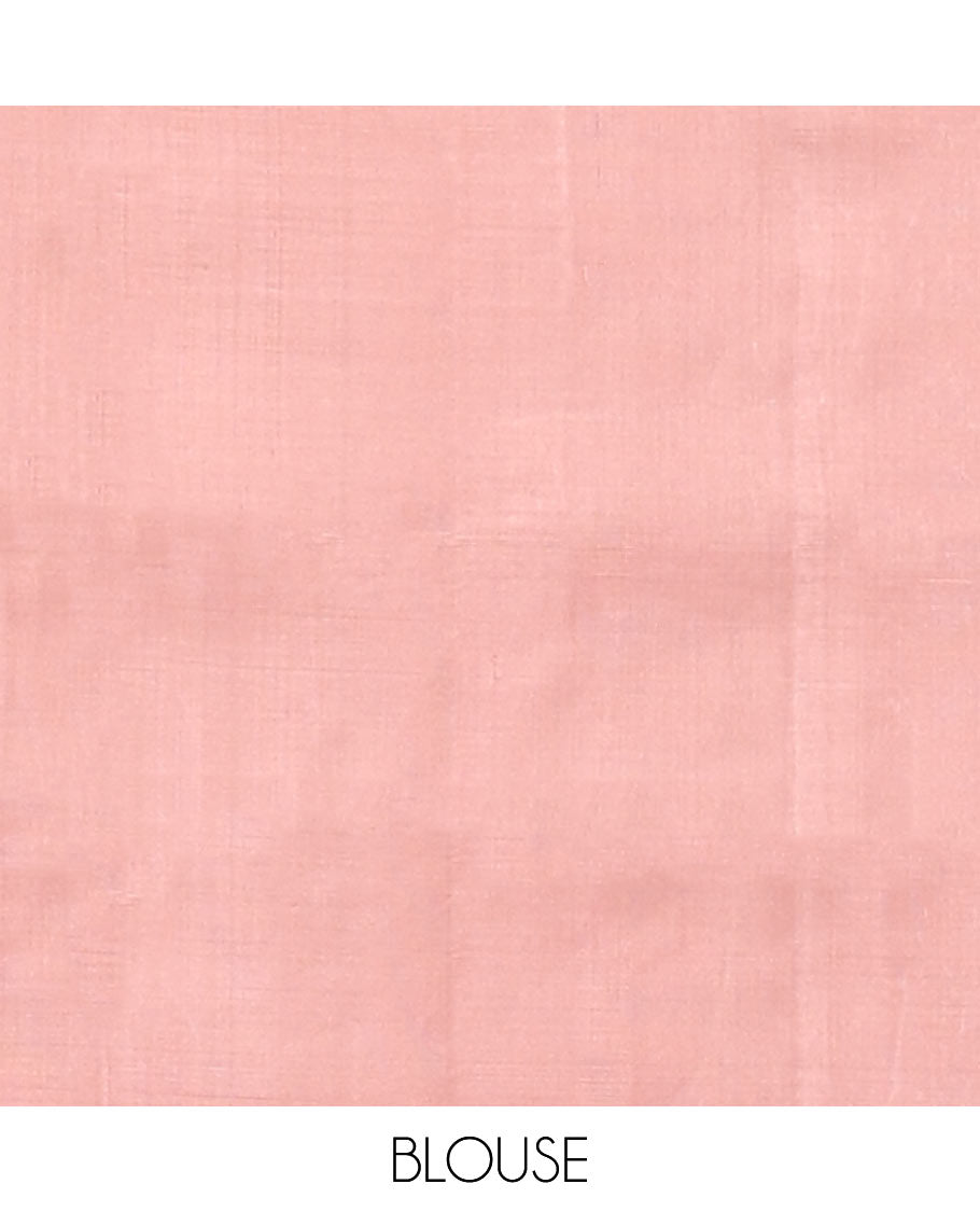 Pink Mayuri Soft Silk Saree, Impeccably Styled with Floral Designs All Over Its Body, Subtle Zari Piping Border, Sparsely Sparkled Pallu, and Paired with a Matching Blouse