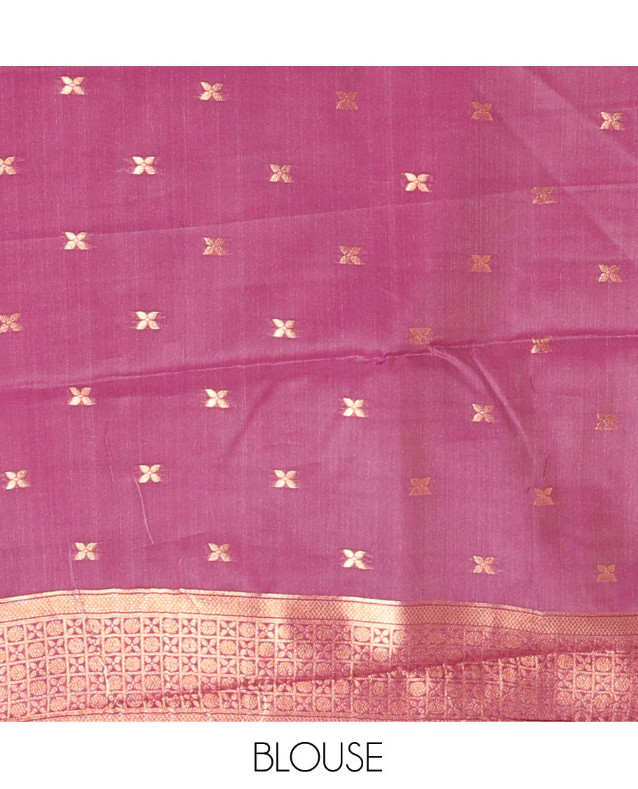 Multi-Color Zari Butta Enclosed Checks Litchi Saree, Decked Up with Contrast Traditional Border and Blouse