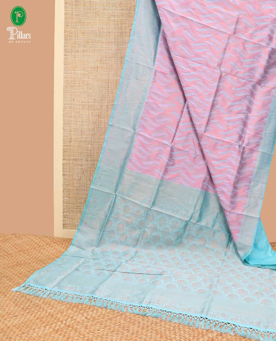 Pink thread design tissue soft silk saree with contrast border & rich pallu along with butta blouse