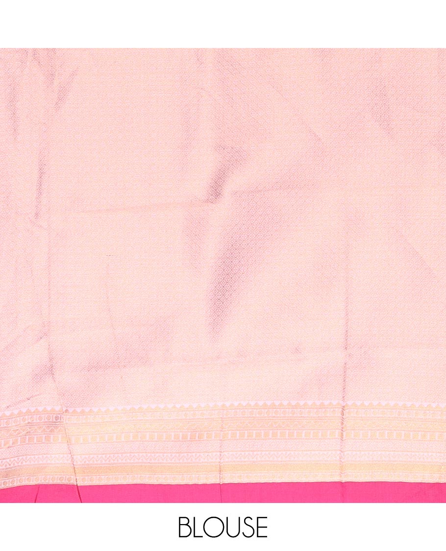 Rani Pink Kanchi Silk Saree Enriched with Butta Enclosed Checks All Over Its Body, Complemented by Contrast Traditional Zari Design Border, Gracefully Embellished Pallu, and Paired with a Contrast Brocade Blouse