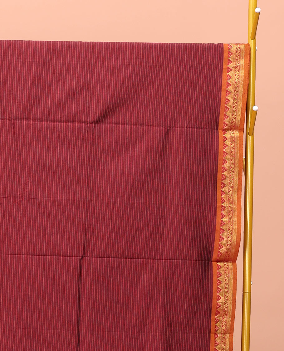 Red Striped Poly Cotton Saree