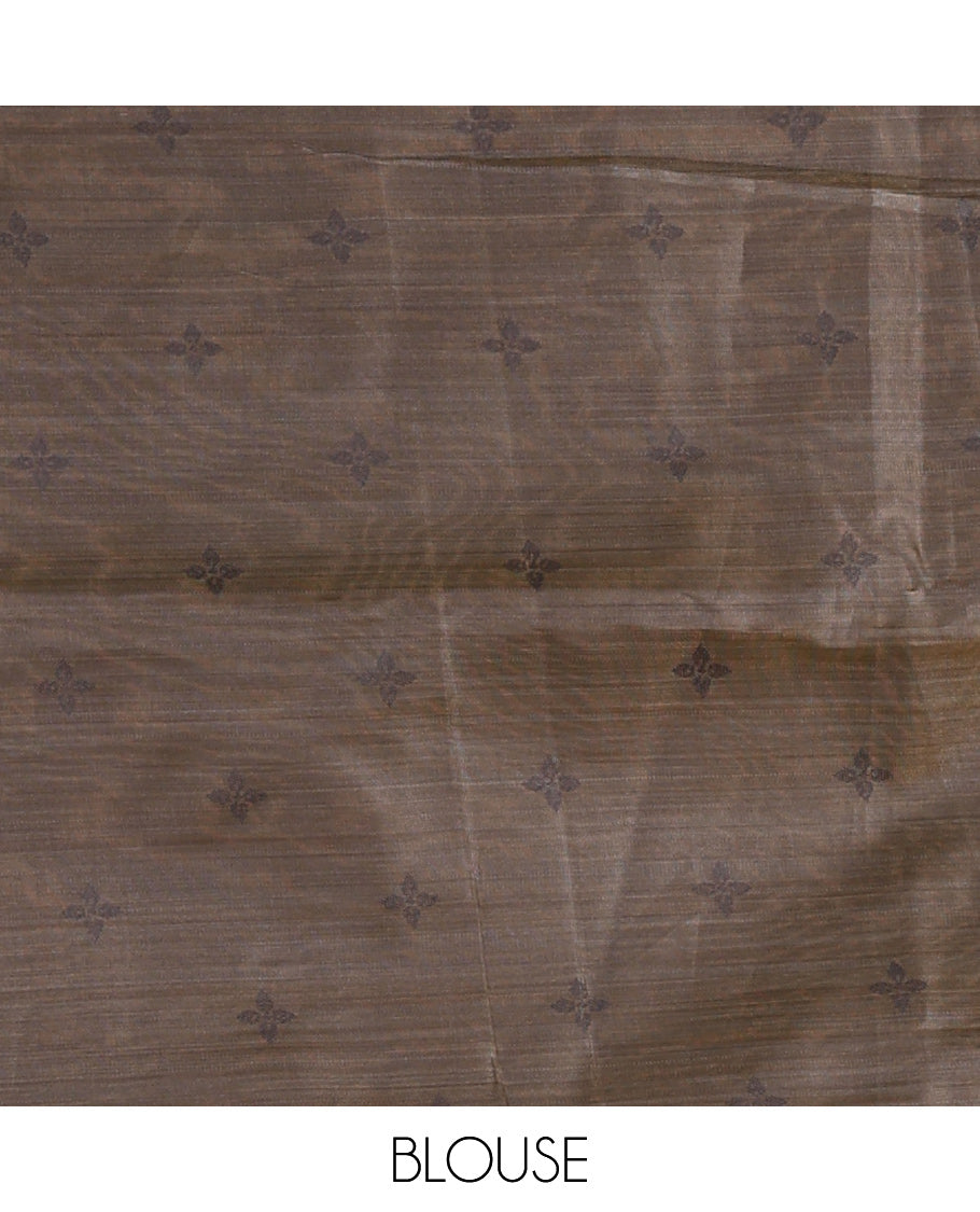 Cream Chanderi Cotton Saree, Woven with Peacock Thread Buttas, a Thread Diamond-Patterned Border, a Peacock Pallu, a Contrast Blouse