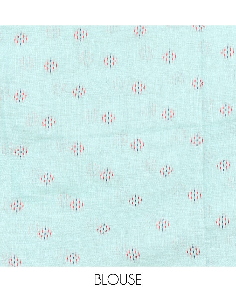 Rama Munga Cotton Subtly Sparkled with Geometric Patterns in Thread Kantha Embroidery, Complemented with a Diamond-Patterned Kantha Embroidery Border, and Paired with a Matching Blouse