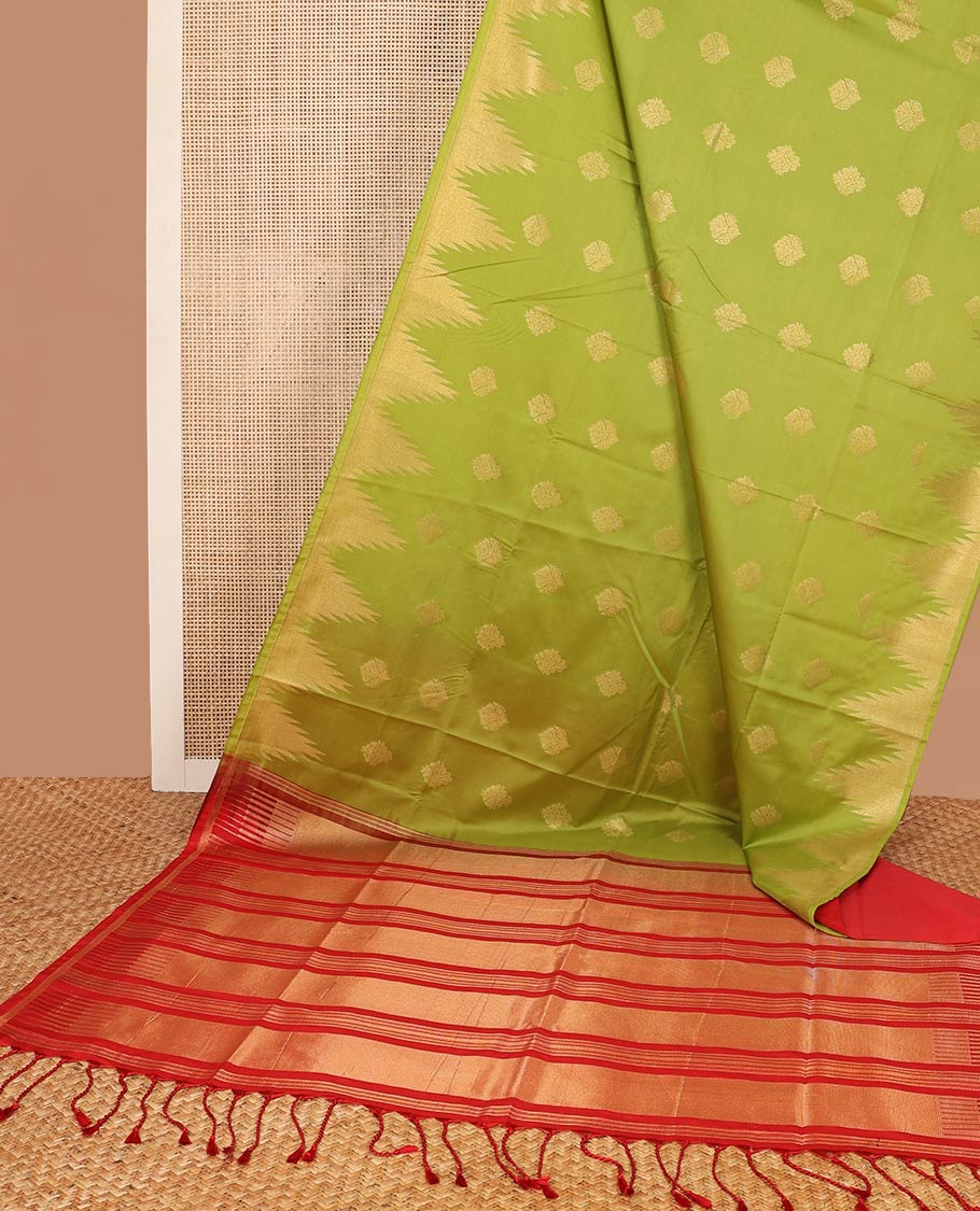 Green floral motifs soft silk saree with self temple border & bhavanji pallu