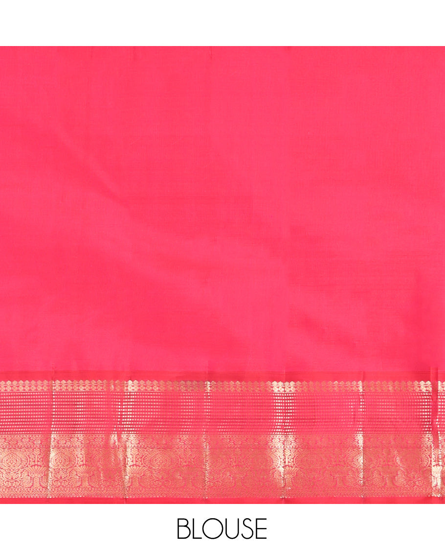 Yellow Vasundhara Silk Saree, Sparsely Woven with Zari Buttas, Complemented by Contrast Traditional Border, Jaal Pallu, and a Contrast Blouse