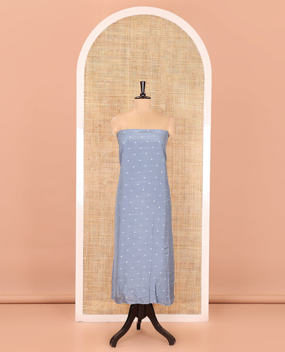 Grey and Pink Semi-Silk Material Churidar Set, Embellished with Bandhani Dots Print, Comes with a Plain Santoon Bottom, and Paired with a Double-Colored Dupatta of Bandhani Dots Print