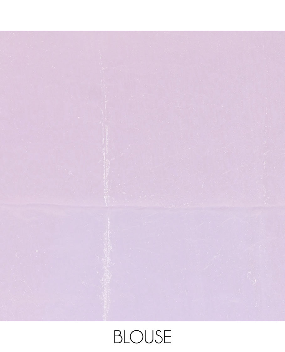 Borderless lavender colorful floral printed fendi satin saree, self-pallu, and plain blouse