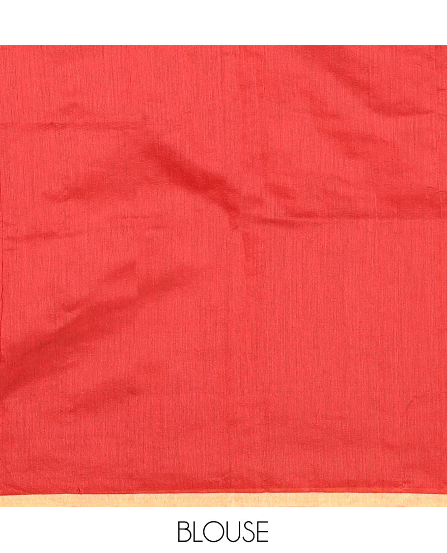 Chikku Khadi Cotton Saree, Accentuated with Flower Motifs, Printed Border, Contrast-Printed Pallu, and a Contrast Blouse