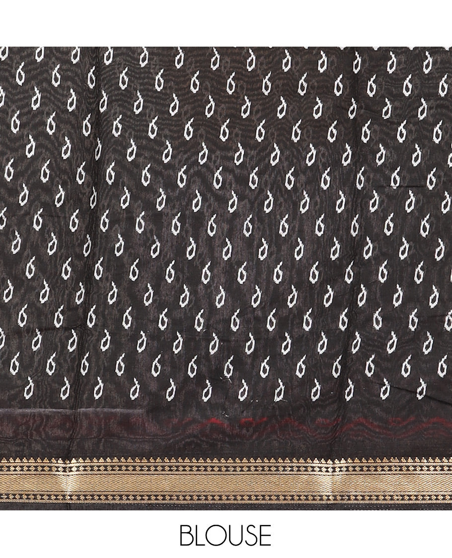 Maroon Chanderi Cotton Saree, Accentuated with Kalamkari Print, a Contrast Zari Border, Kalamkari Pallu, a Contrast Blouse
