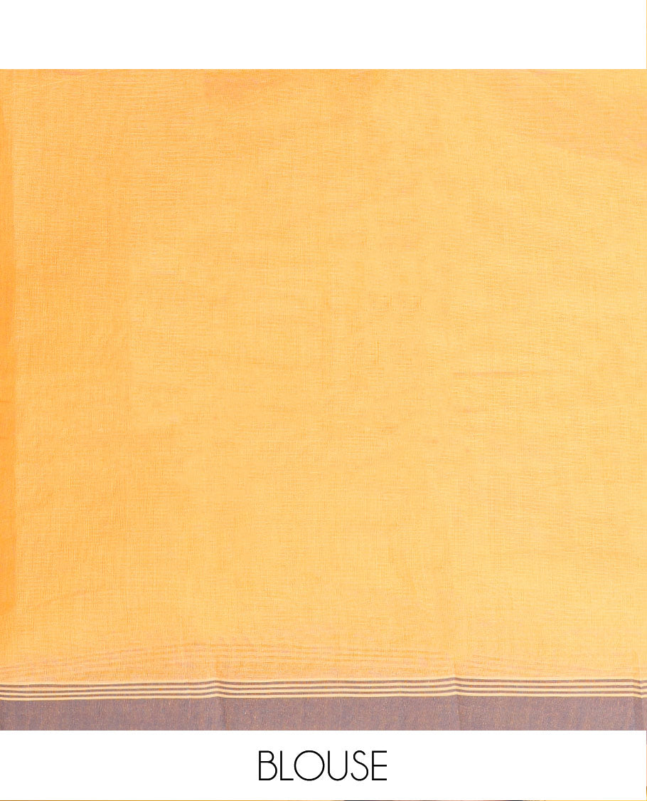 Orange Chettinad Cotton Saree, Beautified with Buttas All Over Its Body, Complemented by a Contrast Border, Pallu of Intricate Designs, and Paired with a Matching Blouse